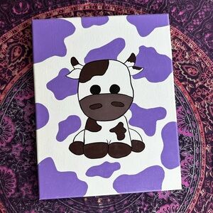 Cute Cow Canvas Art with Purple Spots
